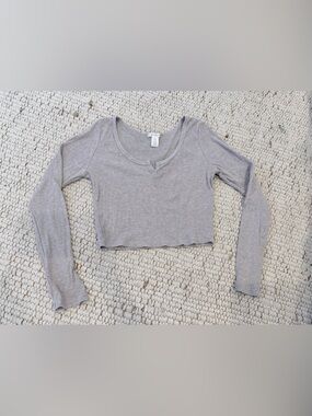 Bozzolo Taupe Ribbed Scoop-Neck Long Sleeve Sweater